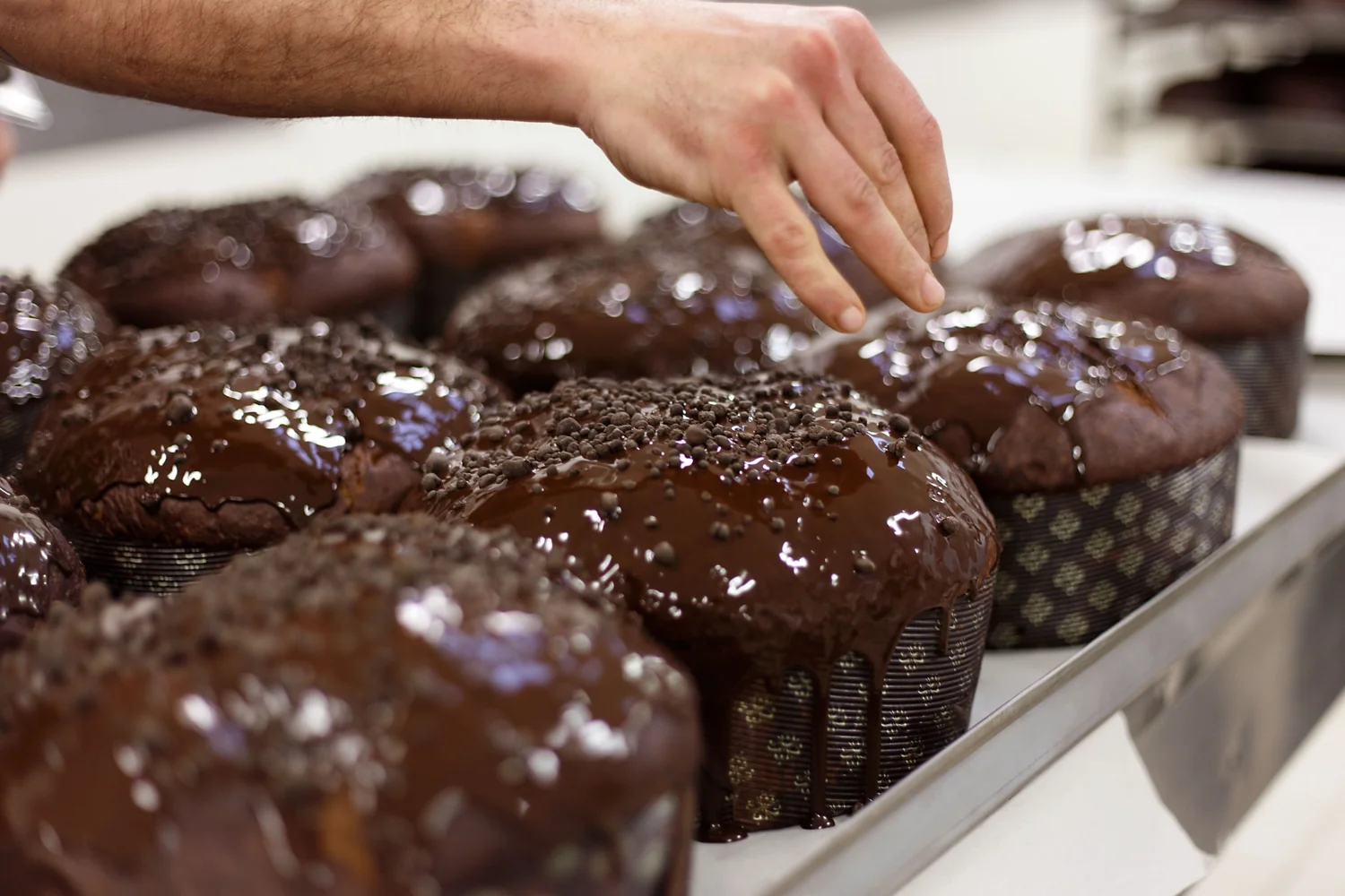 Panettone finished by hand with chocolate